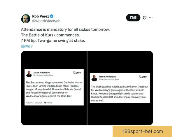 国王队伤病动态：穆雷加速复出训练 威少大脚趾发炎继续缺阵